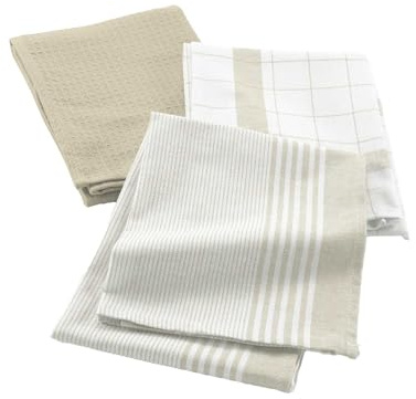 Douceur d'Intérieur, 3 Torchons (50 x 70 cm) Vibrato Lin, Coton Tissé Nid d'abeille