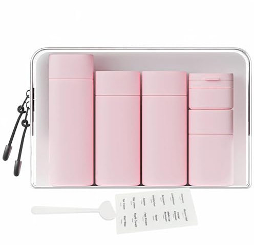 FANPOI 5pcs Travel Cream Dispenser Bottles Set - Toiletry Containers, TSA Approved, Pink, Modern