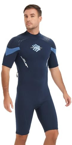 Jsnorklet Shorty Wetsuits for Men, 3mm Back Zip Neoprene Shorty Diving Suits Keep Warm in Cold Water for Swimming Snorkeling Surfing