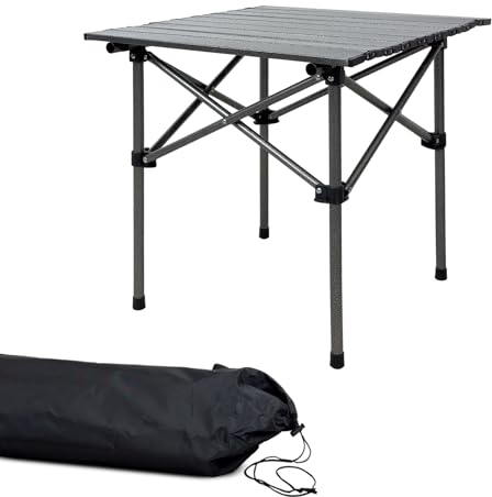 Grafner Campingtisch klappbar, Ultra leicht, 53,5 x 50 x 50 cm, kleines Packmaß mit Tasche, stabil und tragbar, bis 30 kg, Carbonstahl, Rolltisch Klapptisch Picknick Tisch Outdoor Festival schwarz