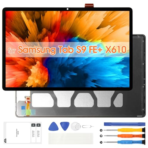 Ersatzbildschirm für Samsung Galaxy Tablet S9 FE+ für Samsung Tab S9 FE Plus SM-X610 X616, LCD-Display, Digitizer, Touchscreen, Montage mit Reparaturwerkzeugen (Schwarz, 31,5 cm)
