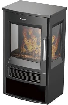 PUR LINE | Estufa Eléctrica CHE-720 B Estilo Tradicional en Negro - Estufa Eléctrica WiFi, Efecto Llamas LED y Espacio de Almacenaje