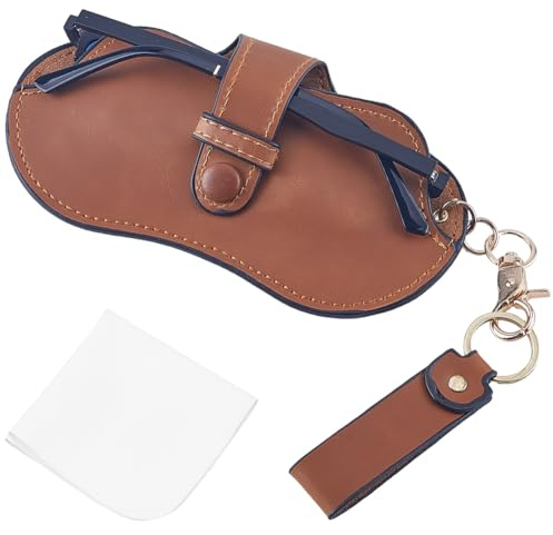 CREATCABIN Étui Lunettes Portable Rétro Marron pour Lunettes Soleil Pochette Transport Extérieure Sacs Lunettes avec Lanière Étui Lunettes Cuir PU Anti Rayures pour Lunettes Protection 16.7x9.2x0.3cm