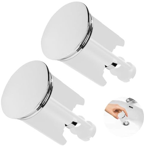 2 Stück Universal Waschbeckenstöpsel 40mm Chrom Abflussstopfen – aus Messing, Stöpsel Waschbecken Universal 40 mm Höhenverstellbar mit Gummi, Abflussstopfen für Waschbecken, Rostfrei & Dicht, Weiß