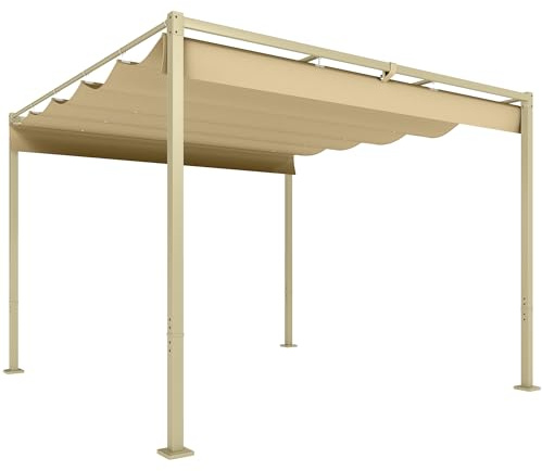 Outsunny Gazebo Pergola 3x3 m Pergolato con Telo Resistente Richiudibile Retrattile, Struttura in Metallo, Pergola per Giardino, Terrazzo, Balcone, Veranda, Patio, Piscina e Esterno, Cachi