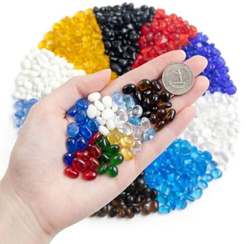 KIJOU Sea Glass Stones for Crafts - 10 Colors Clear Glass Pebbles 1/4-3/8 Inch, Transparent Aquarium Rocks & Gravel, Fish Tank Decor, DIY Vase Fillers (2lb)