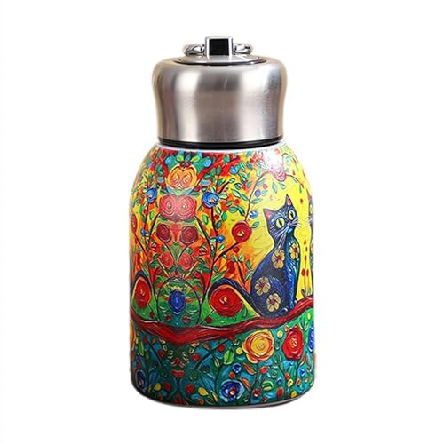 Stainless Steel Water Bottles, Portable Insulated Water Bottle 300ml Vacuum Flask, Vintage Flower Pattern Water Bottle with Leakproof Lid, Hot Cold Drinks Container for Home Outdoor Travel