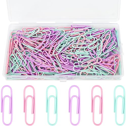 luckaide Büroklammern, 210 Stück Büroklammern Bunt Set Klein Büroklammer Oval Motiv Paper Clips mit Transparentbox für Büro, Klassenzimmer, Aktenklammer