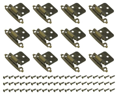 QUARKZMAN Bisagras Para Gabinete De Inserción, 12 Pcs Bisagras Semiocultas De 1/2 De Superposición, Montaje Superficial, Autocierre, Bronce