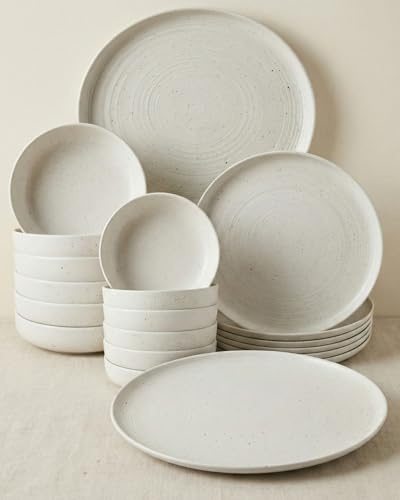 Porzellan Geschirrset 25-teilig für 6 Personen – BRICARD Vertou | Mattweiss strukturiert | Speise-, Suppen- & Dessertteller, Schüsseln & Servierplatte | Spülmaschinen-, Mikrowellen- & Backofengeeignet