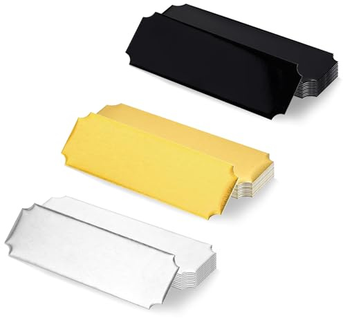 Name Plates with Adhesive Backing, 30 Pack, Metal Aluminium Laser Engraving Blanks, Personalised Trophy Plate Custom Name Tag, 7.5 x 2.5cm, Gold, Silver, Black