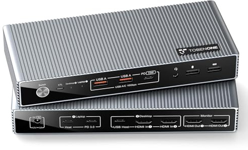 TobenONE KVM Switch 2 Monitors 2 Computers for 1 Laptop & 1 Desktop