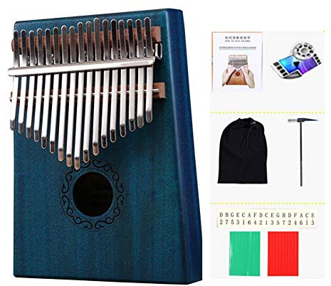 LIWEISDSDFS Kalimba, Daumenklavier mit 17 Lamellen, Korpus aus Mahagoni, ideale Geschenkidee blau