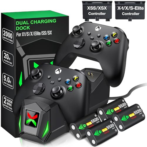 Controller Charger Station with 4x6200mWh Rechargeable Battery Compatible with One/Series X|S Controller | 4 Battery Covers, 2 for X1/X/S/Elite & 2 for Xbox Series S and X, Christmas Accessories