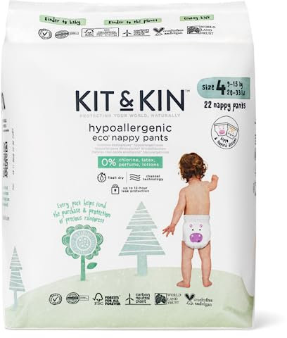 Kit & Kin Premium Öko Windeln Pants Größe 4 (9-16 kg), 132 Windeln, Pflanzliche & Hypoallergene Windelhöschen, Zuverlässiger Auslaufschutz, Vegan & Tierversuchsfrei