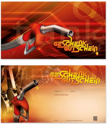 GESCHENKGUTSCHEINcom by POS-HAUER. 100 Gutscheine, blanko zum selber Ausfüllen. Für Tankstelle tanken.
