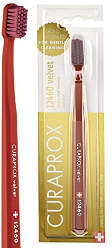 Curaprox CS 12460 Velvet Soft Zahnbürste – Pflege Für Empfindliches Zahnfleisch | Ultrasanfte Reinigung Mit 12.460 Filamenten | Einzelpackung, Kupferrot-burgund