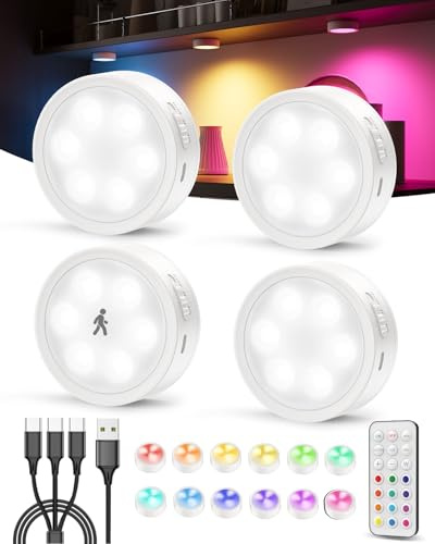 Faretto RGB a Batteria Ricaricabile con Telecomando, 2400mAh Luci Armadio Colorate Luce Vetrina Senza Fili Lampada Notturna USB Illuminazione per Sottopensile Cucina, Scale, Guardaroba, Sotto Mensola