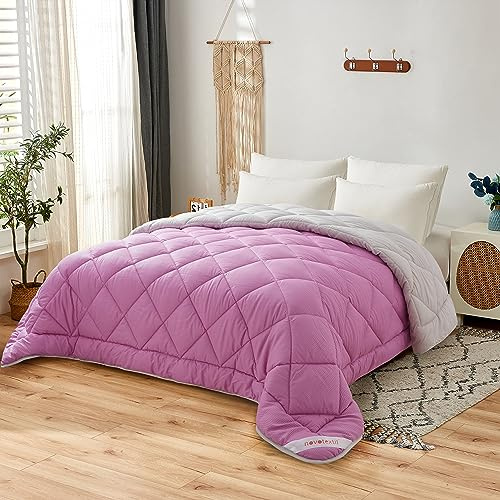 NH NOVOTEXTIL HOGAR Edredón Relleno Nórdico Cama 105 (200x270), Edredón Bicolor de Fibra 350 gr/m² - Nórdico Invierno Suave, Ligero, Reversible y Transpirable (Violeta/Gris)