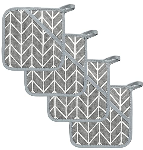 4 Stück Topflappen mit Tasche - Groß, Quadratisch, Baumwolle, Korrosionsbeständig, Thermisch für die Küche