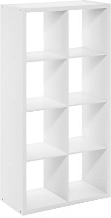 Furinno CUBICLE Book Shelf, 8-Cube Thick Frame Bookshelf, Horizontally & Vertically Reversible Bookcase with Open Back, 14.6 x 30 x 57.9, for Living Room, Bedroom, Home Office, White