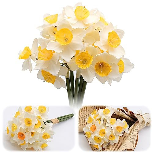 Bakiauli 6 delar konstgjorda påskliljor, falska silkesblommor falska påskliljor höst konstgjorda blommor för balkong trädgård hem vardagsrum gör-det-själv blomsterarrangemang