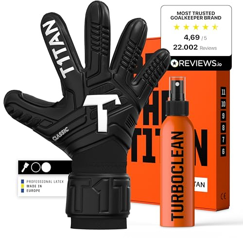 T1TAN Classic 1.0 Black-Out Turboclean – målvaktshandskar och handskar – utan fingerskydd – fotbollshandskar för målvakt – storlek 8