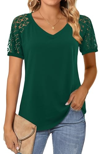 Beluring Ladies Tops Summer Tunic Top Short Sleeve T Shirts, Green Size 12-14