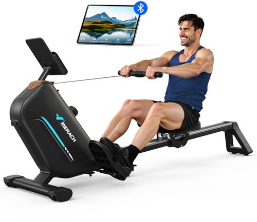MERACH Rudergerät für Zuhause, Leise Magnetische Rudergeräte, Verbesserte und Erweiterte 130cm-Schienen Sorgen für Freiere Bewegung, Ausgestattet mit Exklusiver App (R15B2)
