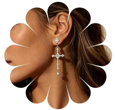 Katchdan Boucles d'oreilles pendantes en forme de croix CZ pour femme Boucles d'oreilles croix en strass
