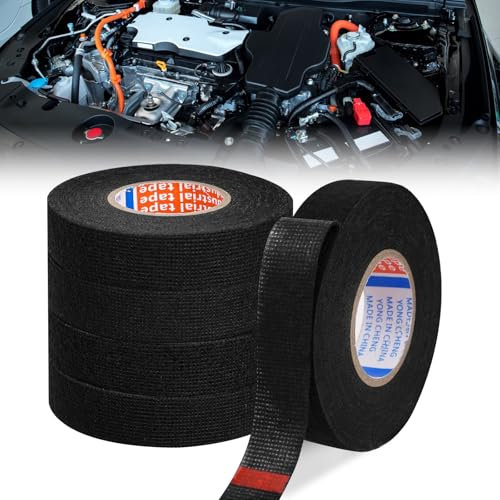 5 Rollen Auto Kabelbaum Filzband, 19mm x 15m KFZ Gewebeband, Selbstklebendes Isolierband, Elektriker Klebeband Schwarz, Wasserdicht Elektrisches Isolierband für Kabelbäume Elektrisches Klebeband