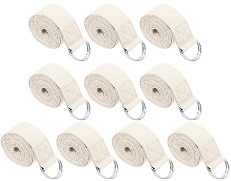 PATIKIL Sangle De Yoga Pour Étirement 6 Pieds, 10Pcs Ceinture De Yoga En Coton Avec Boucle Métallique D-Ring Ajustable Bandes D'étirement Pour Fitness Pilates, Blanc