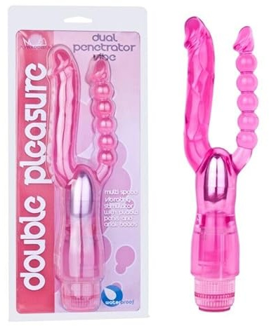 Dual Vibrator Dildo with Clitoris Stimulator and Anal Beads Butt Plug G-Spot Multi - Speed Female Adult Sex Toys for Women Couples (Pink)