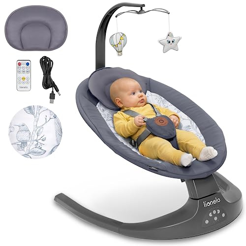Lionelo Ralf 2in1 Baby Bouncer & Rocker for newborn with Adjustable 5-Speed Swing, Motion detection, Music playback 12 Melodies, Time Settings, Reclining seat, USB & Battery Safety harness, From Birth