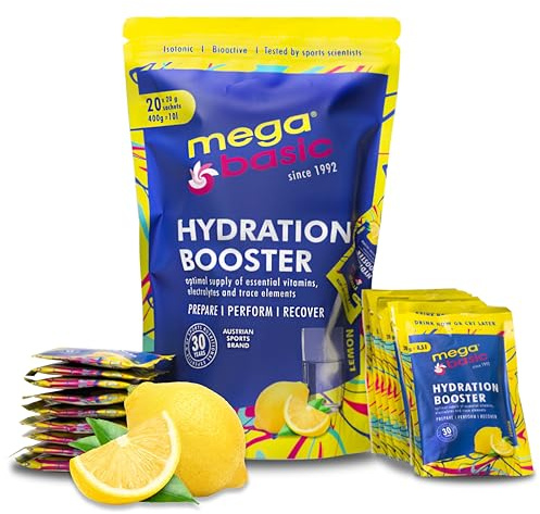 Mega Basic® Hydration Elektrolyt Pulver - Basisch-Isotonisches Sportgetränk, Premium Elektrolyte - Für Sport, schnelle Regeneration & optimale Hydratation - 20 x 20g Sticks mit Zitrone-Geschmack