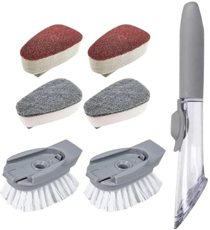 SGSCFG Cepillos De Lavado De 7 Partes, Cepillo De Lavavajillas con Dispensador De Detergente, Cepillo De Lavavajillas, Ropa De Plato De Cocina, Cepillos De Lavado De Lavaplatos.