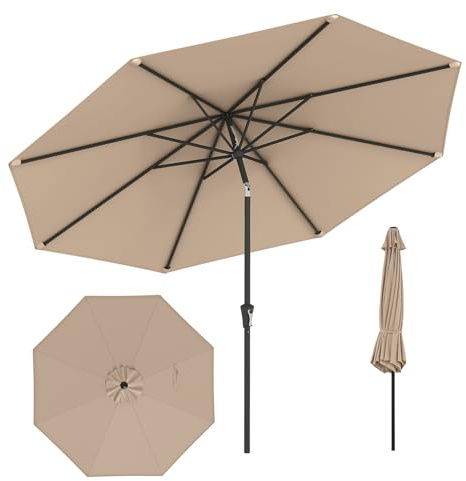 GOPLUS Parasol de Jardin Exterieur 3M, Grand Parasol Inclinable de 25° avec Manivelle, 8 Baleines Renforcés, Anti-UV, pour Terrasse Plage Balcon Patio, sans Base (Marron)