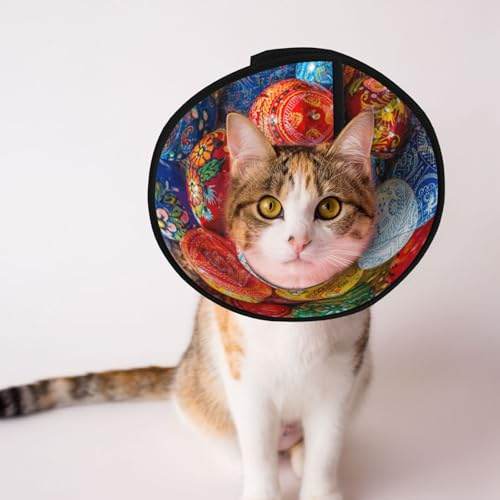 Mosytuky Pet Recovery Collars & Cones for Dogs and Cats After Surgery Adjustable Dog Neck Cone Surgical Elizabeth E-Collar Prevent Biting and Stop Licking Wound (Easter Eggs,Small)