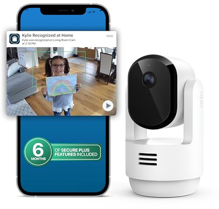 Arlo Essential Indoor Pan Tilt Zoom Security Camera 2K - 1-Cam + 6 Mo Plan