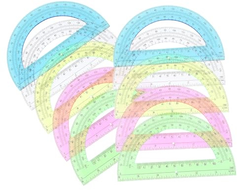 Mikinona 12 piezas Transportadores de Ángulo Plástico Transparente y Herramienta de Medición Grados para Estudiantes Conjunto Geometría Escolar Resistente y Portátil para Oficina y Colegio