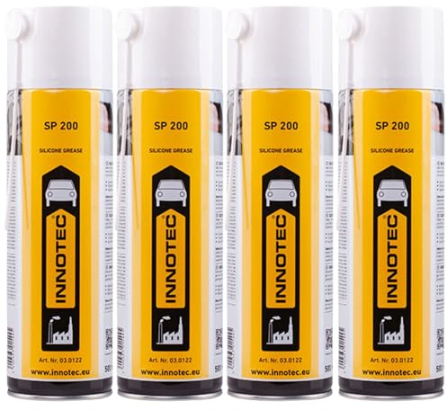 4 pezzi INNOTEC SP200 grasso in silicone spray 500 ml – grasso spray in silicone impermeabile di alta qualità, lubrifica plastica, gomma, metallo, previene il deterioramento, facilita i movimenti di