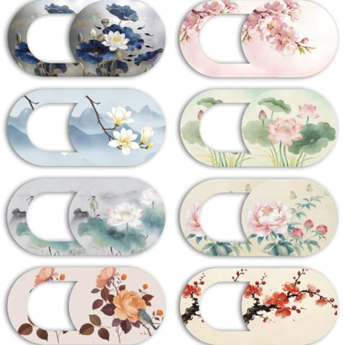 PRESSINART 8 pièces 8 Styles Couvercle de Caméra pour Ordinateur Portable avec Motifs de Fleurs Accessoire de Protection de la Vie Privée Protecteur de Caméra Ultra Fin de 0.04 Pouce pour Ordinateur