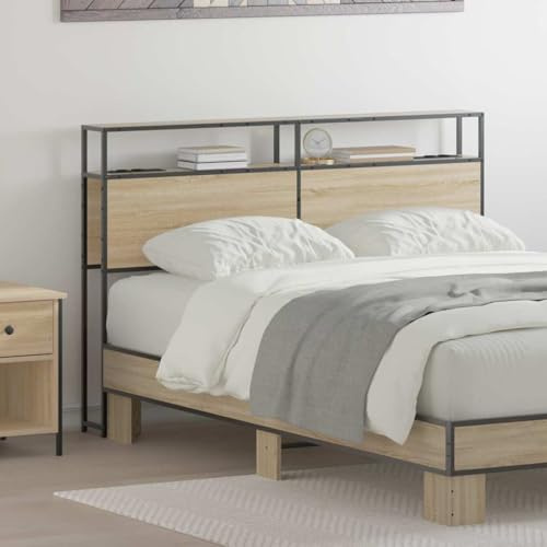 SooIarix Förvaringshuvud med hylla Sonoma-ek 150 cm, trämaterial robust med laddningsstation, modern väggpanel, sovrum, väggkudde, säng, väggkudde, självhäftande