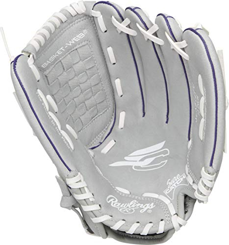 Rawlings Mädchen Sure Catch Youth Softball Glove | Sizes 10-12.5 | Multiple Styles Handschuh, Grau/Violett, 12 | Ages 8-10