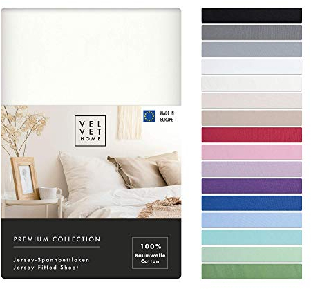 VelvetHome Spannbettlaken 180x200cm 100% gekämmte Baumwolle Made in EU Jersey Bettlaken 180x200 bis 25 cm Matratzenhöhe Spannbetttuch 180x200 Premium Qualität Schönen Farben Ecru 180 x 200