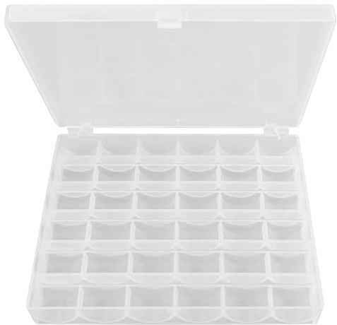 TRIXES 36 Compartment Plastic Bobbin and Spool Storage Case – Organiser Box for Craft Accessories - Bobbins, Needles, Stickers, Pins, Embroidery Floss, Fabric and Sewing Thread