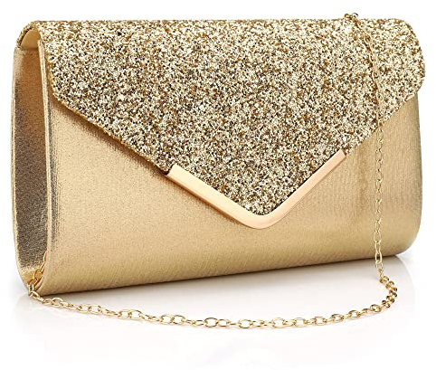 Milky Way Frauen Umschlag Clutch Tasche Pailletten Abend Handtasche Geldbörse mit abnehmbarem Kettenriemen Elegante Glitzer Schultertaschen Hochzeit Braut Abschlussball Party Abendtasche gold One size