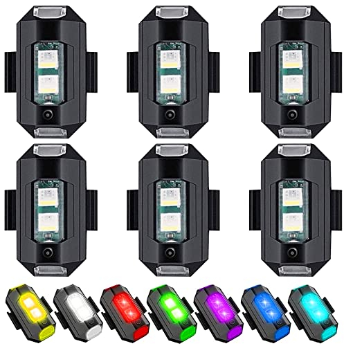 Funmo Luces estroboscópicas para Drone, 6 piezas 7 colores luz estroboscópica de Drone luz anticolisión Luz de advertencia de Muit para motocicletas Dirt Bikes Bikes Bicicletas eléctricas RC Cars