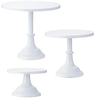 Hniuyun 3 Pieces Metal Cake Stands, 8/10/12 Inch Round Cupcake Display Stands Dessert Trays for Weddings, Birthday Party, Baby Shower, White