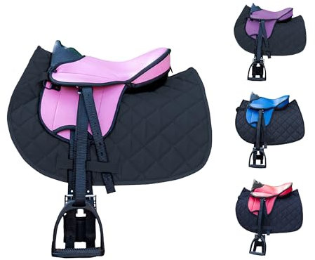 Brama West Kinder Shetty Sattel Set „My Little Pony“ | Sattel für Shetty Pony Holzpferd | mit Satteldecke, Sattelgurt, Steigbügel & Steigbügelriemen | Sattel Rosa/Decke Schwarz